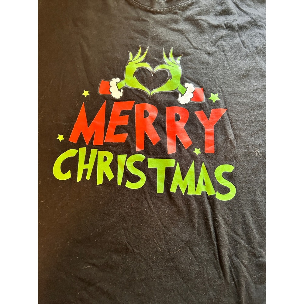 Teeraphique Mens Merry Christmas Heart Hands Graphic T-Shirt Black Large Cotton